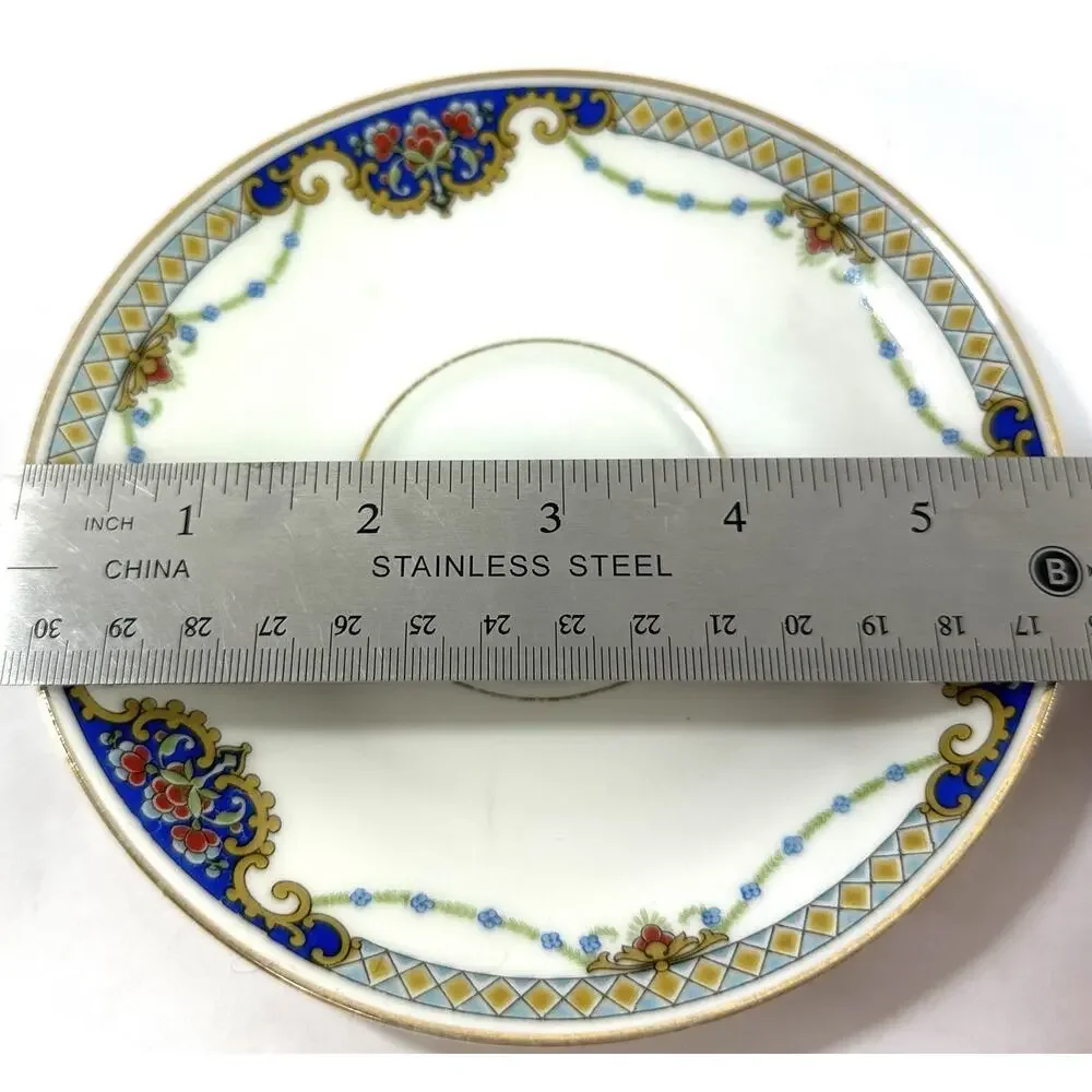 Thomas Bavaria Demitasse Cup & Saucer Blue Floral Gold Trim German Porcelain